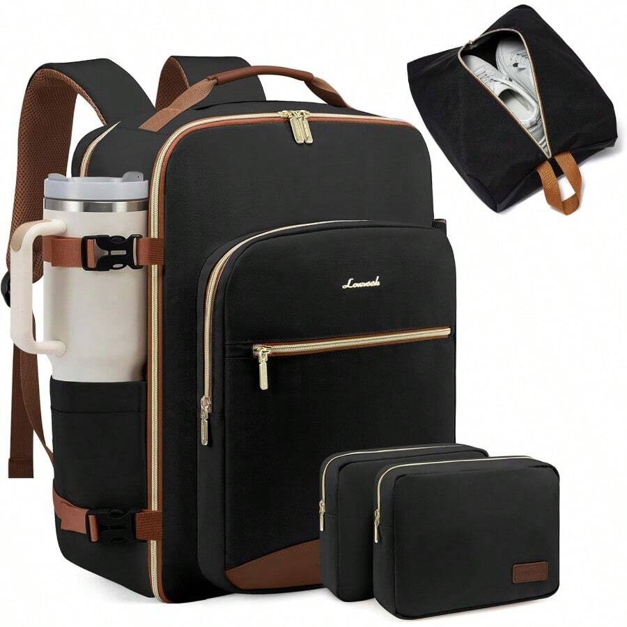 LOVEVOOK 40L Travel Backpack For Women And Men Large Carry On Backpack For Airplanes With 3 Packing Cubes TSA Personal Item Travel Bag Fits 17" Laptop Waterproof Travel Essentials Airline Approved - Blackbrown - View 1