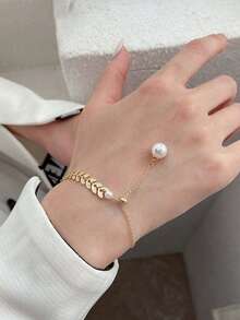 3入組時尚流蘇與仿珍珠項鍊、耳環、手鐲套裝,豪華高端珠寶套裝,適合日常穿著或作為最好的朋友送禮 - 金色 - 查看 3