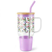 40oz Christmas Glass Tumbler With Lid And Straw Cute Santa Gingerbread Bell Snowman Reindeer Christmas Trees Printing Mug Bottle Cup Mother's Day - Violet - View 9