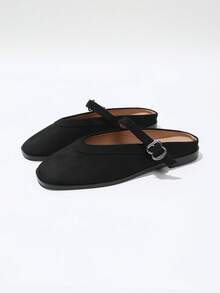 新款休闲舒适百搭软底女鞋，透气闭趾凉拖，高端休闲平底黑色鞋 - 黑色 - 查看 4