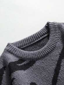 1pc Tween Boy Casual Outdoor Workout Slouchy Street Style Textured Thick Warm Knit Sweater, Autumn/Winter