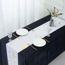 Elegant Ramadan Table Runner, 11*108 Inch Linen Texture, Crescent And Star Pattern, Perfect For Iftar Parties And Celebrations, Dinners, And Family Gatherings.