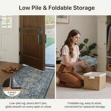 Washable Runner Rug 2x5, Non Slip Vintage Hallway Runner, Ultra Low Pile Washable Carpet Kitchen Entryway Bedroom, Sage - Blue + 2' X 4' (Rectangular) - View 7