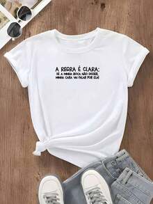 T-Shirt With Phrase, Women's Plus Size, The Rule Is Clear, Everyday, Casual, Workout, Running, Basic - 白色 - 查看 1