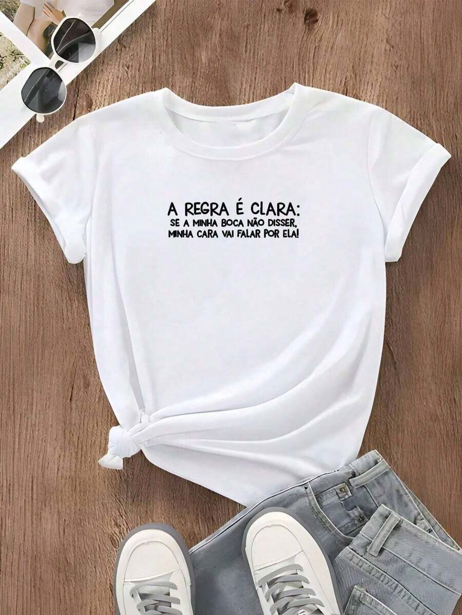 T-Shirt With Phrase, Women's Plus Size, The Rule Is Clear, Everyday, Casual, Workout, Running, Basic - 白色 - 查看 1