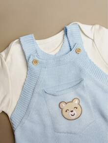 Delicate Knit Bodysuit With Bear Pocket - Baby Blue - View 4