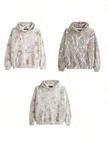 Men's Camo Hoodie Maple Leaf Print Hoodie Oversized Hoodie Sweatshirt  Casual Pullover Sweater With Pocket - 銀色 - 查看 8