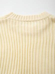 Modcrash Men's Casual Loose Solid Color Ribbed Basic Versatile Retro Commuting Cozy High-End Knit Sweater, Long Sleeve Crew Neck Pullover, Autumn/Winter - Apricot - View 10