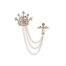 Coadipress Crown With Hanging Chain Brooch For Women Men Elegant Gentlemen Gold Silver Crystal Crown Lapel Pin Vintage Rhinestone Wedding Brooch Suit Shirt Pin Accessories{Inchcolor_nameinch:InchGoldCrossinch} - GoldCross - Xem 1