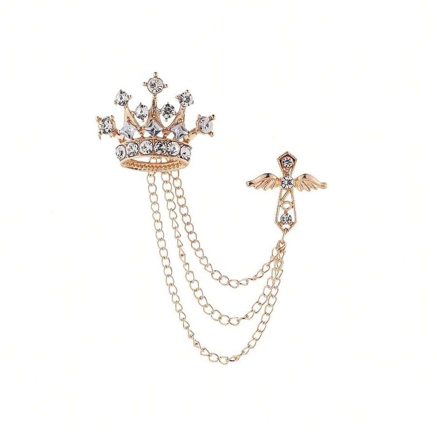 Coadipress Crown With Hanging Chain Brooch For Women Men Elegant Gentlemen Gold Silver Crystal Crown Lapel Pin Vintage Rhinestone Wedding Brooch Suit Shirt Pin Accessories{Inchcolor_nameinch:InchGoldCrossinch} - GoldCross - Xem 1