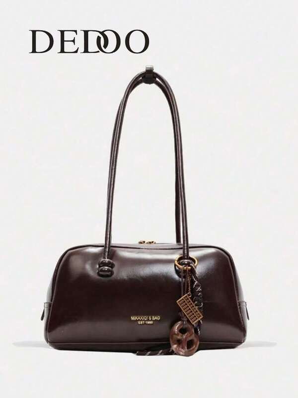 Dedoo Bolsa De Ombro Feminina Em Pu Brilhante, Modelo Bowling, Com Grande Capacidade, Alças Duplas E Fechamento Em Zíper. Ideal Para Uso Diário E Atividades Ao Ar Livre (Acompanha Pingente).