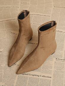 2024 Early Autumn New Square Toe Chunky Heel Fashionable High Heels Ankle Boots For Women, Autumn/Winter - Khaki - View 4
