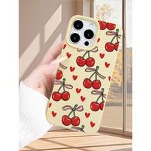 Fundas Para Iphone TPU Compatible Con IPhone 16/16Pro/16Plus/15/15ProMax/15Pro/14/13/12/11,Adorable Diseño De Cerezas, Funda Suave Creativa Y Premium, Resistente Al Agua, A Los Golpes Y A Los Arañazos - Negro - Ver 3