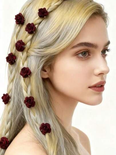 20 pezzi Set di accessori per dreadlock - Fermagli per capelli e anelli per capelli a forma di rosa rossa