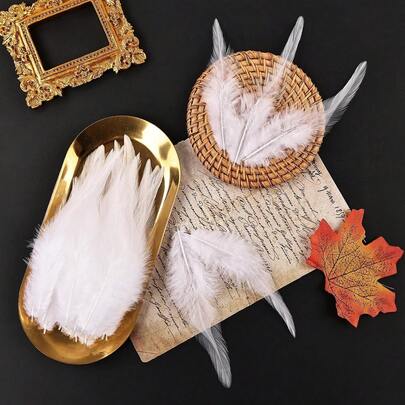 100根5-7英寸白色公鸡羽毛，手工制作，带鞍形夹，适用于婚礼、家庭聚会、捕梦网和DIY工艺品