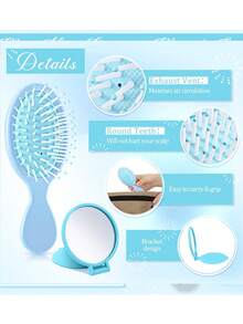 2/6/12/24 Pcs Mini Hair Brush Set, 12 Pcs Travel Wet & Dry Hair Comb, Pocket Smooth, 12 Pcs Compact Folding Makeup Mirror, Suitable For Spa, Overnight, Birthday, Bridal, Bachelorette, Christmas Party Gifts (Blue, Purple, Pink, Black) - Multicolor - View 7