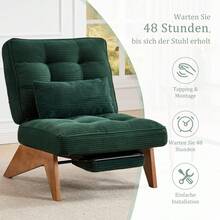 Modern Adjustable Backless Lounge Chair Made Of Fabric With Footrest, Lumbar Cushion And Wooden Legs For Living Room/Bedroom/Study - Emerald + Corduroy - View 3