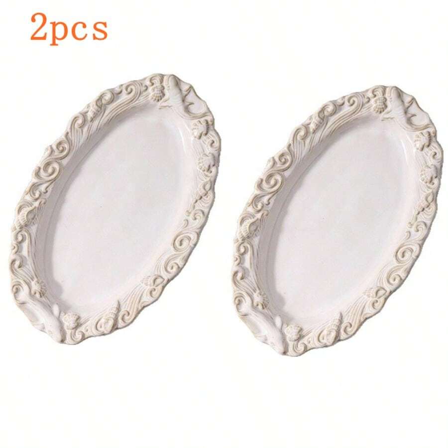 2pcs Exquisite Ceramic Large Plates With Ocean Wave Design - Round Shape With Ruched Edges, Suitable For Afternoon Tea, Desserts, Steak, Pasta, Fish Dishes - For Home, Hotel, Restaurant Use, Hotel Tableware | Elegant Dinnerware | Ceramic Plates - Multicolor - View 1