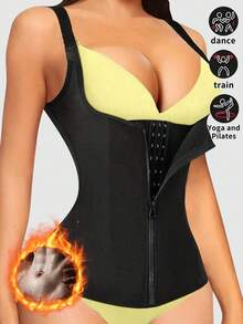 1pc Women Sports Waist Trainer With Zipper, Tight Fitting Bustier Shapewear, Adjustable Shoulder Strap Bodysuit Corset For Waist And Abdomen Shaping, Workout Waist Cincher, Gift For Friends - Black - View 10