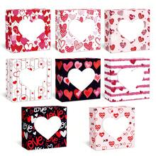 8pcs Heart-Shaped Baking Gift Boxes, Pink Heart LOVE Square Window Gift Boxes With Gift Card And Rope, Dessert Gift Containers, Suitable For Wedding, Fashion Princess - Multicolor - View 5