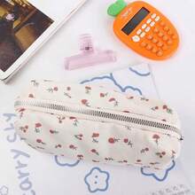 1pc Girls' Floral Oxford Cloth Pencil Case - Large Capacity, Artistic And Fresh Appearance, Cute And Simple School Supplies Storage Bag, Multifunctional Portable Stationery Organizer - Multicolor - View 2