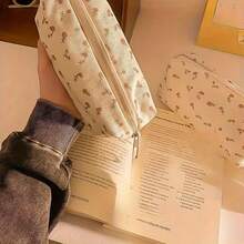 1pc Girls' Floral Oxford Cloth Pencil Case - Large Capacity, Artistic And Fresh Appearance, Cute And Simple School Supplies Storage Bag, Multifunctional Portable Stationery Organizer - Multicolor - View 10