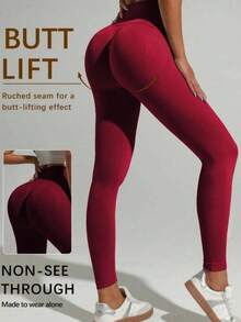 Women's High Waist Seamless Leggings, Soft & Stretchy, Lifting & Slimming, Suitable For Fitness, Yoga, Running In Spring Sports - Burgundy - View 3