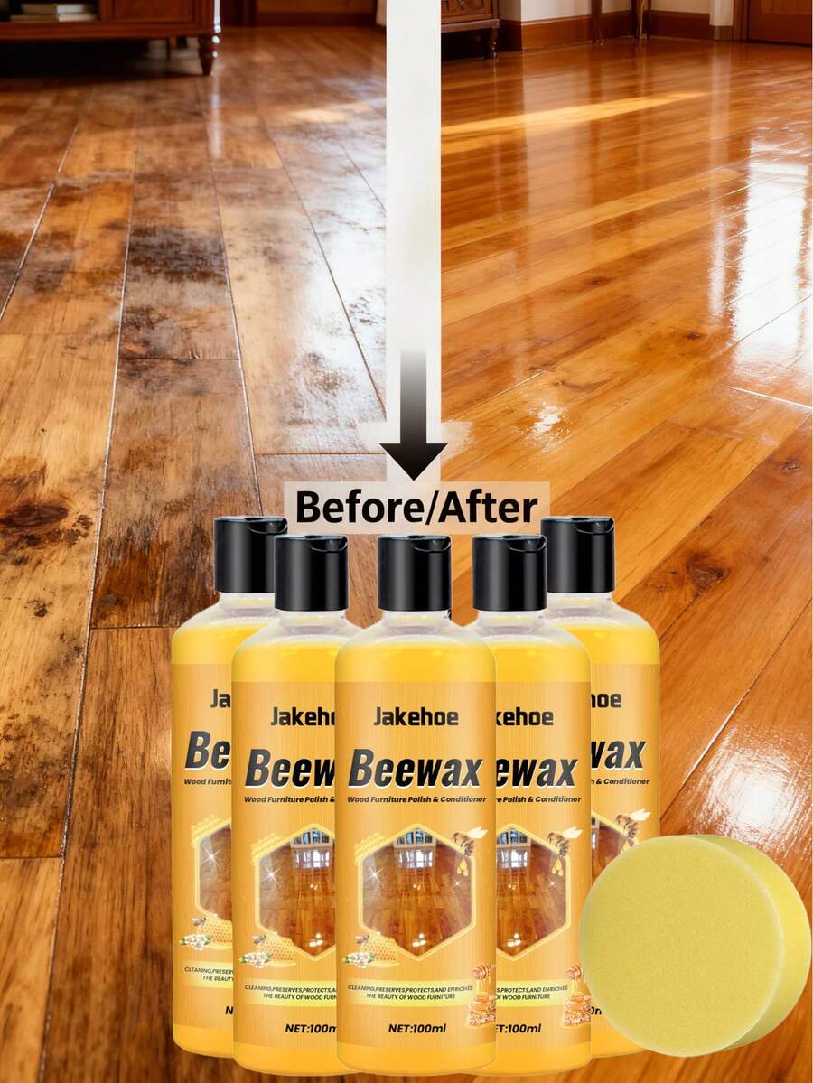 Wood Floor Cleaner & Polish, Stain Removal Dust-Proof Floor Care Wax, Home Wooden Floor Brightening & Shining Cleaner, Daily Floor Maintenance Cleaning Solution, Non-Residue Protective Long-Lasting Floor Polish - 彩色 - 查看 1