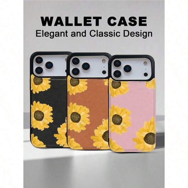 1PC Sonnenblumenmuster-Kippen-Handtaschenfutter, TPU+PU-Material, kompatibel mit  17,  17 Pro,  17 Pro Max,  17 Air,  16,  15,  14,  13,  12 und Pro Max-Modellen. Mit einer robusten doppelwandigen Schutzdesign und einem nicht rutschenden Schockdämpfer steht diese Kartenhalter-Futter für Herbst und Winter geeignet und ist ein ideales Halloween- oder Weihnachtsgeschenk.