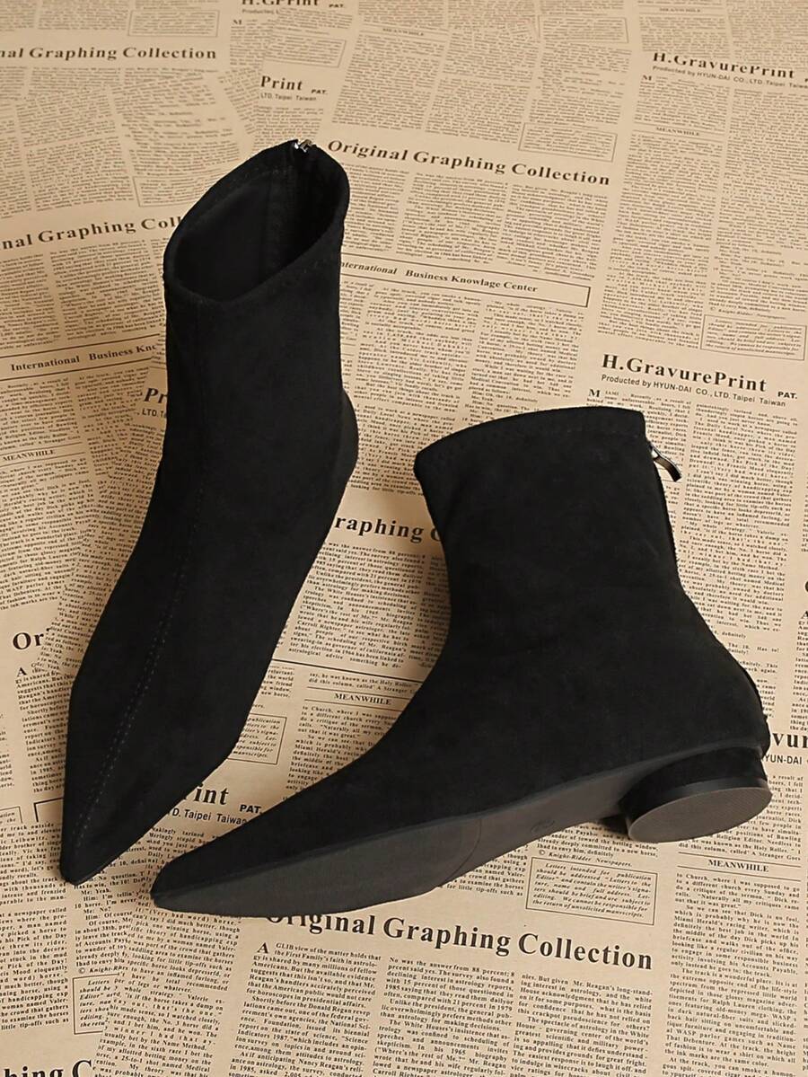 2024年初秋新款方头粗跟时尚高跟踝靴，女款，秋冬款 - 黑色 - 查看 1