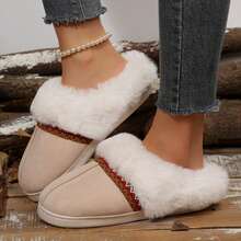 Women's Non-Slip Mute Floor Slippers - Solid Color With Plush Lining - 6652 Màu kaki - Xem 8