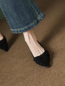 Women's Low Vamp Flats, Fashion Outdoor Platform Shoes, Spring/Autumn New French Versatile Elegant Lady Shoes, Comfortable Soft Bottom Pointed Toe Slip-On Flat Shoes, Knot Decor Black Loafers - Black - View 6