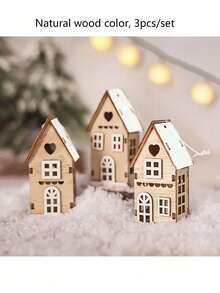 3/1 pieza Decoración navideña de casa, adorno de casa pequeña de madera creativa para chimenea, escalera, árbol de Navidad, decoración y regalo navideño, cabaña de madera minimalista para escritorio, estilo rústico perfecto para decoración de oficina en el hogar en Navidad y Año Nuevo