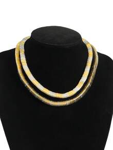 1 Set Of 2 Women's Two-Color Metal Mosaic Chain Necklaces, Layered Gold And Silver Mosaic Necklaces, Daily Fashion Accessories For Bohemian National Parties.
