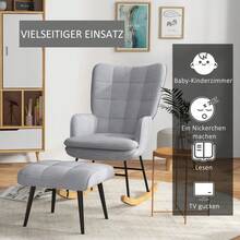 HOMCOM Rocking Chair With Footstool, Armchair, Relaxation Chair With Linen Look, Rocking Chair With Load Capacity Up To 130 Kg, Light Grey On The Site - 1 - View 2