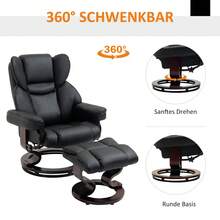HOMCOM Relaxation Chair With Ottoman, Swivel TV Chair With Reclining Function, Faux Leather, Black (On Site) - 1 - View 5