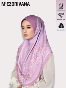 Lenço Hijab elegante em poliéster com estampa floral e de trevo (1 peça), moderno para uso diário e para orações, ideal para o outono/inverno. - Estampa de perfuração a quente da moda - Ver 15