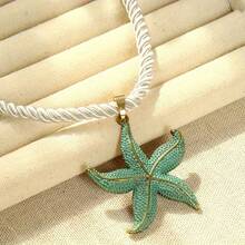 Vintage Beach Style Blue Starfish Pendant Necklace - Zinc Alloy Jewelry With Turquoise And Gold Accents, Women's Daily And Special Occasion Jewelry, Valentine's Day Gift - 彩色 - 查看 5