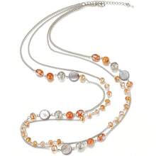 Noessla Layered Long Necklaces For Women Crystal Beaded Statement Necklace Sweater Silver Chain With Gifts Box Jewelry{Inchcolor_nameinch:InchOrangeinch} - 橘色 - 查看 3