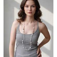 Noessla Layered Long Necklaces For Women Crystal Beaded Statement Necklace Sweater Silver Chain With Gifts Box Jewelry{Inchcolor_nameinch:InchWhiteinch} - White - 查看 5