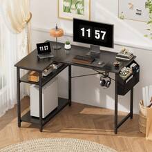 L Shaped Computer Desk With Storage Bag And 2 Adjustable Shelves,110cm Space-Saving Corner Desk With Headphone Hook, Reversible Home Office Table With Storage For Small Spaces, Study, And Remote Work - Black - View 8