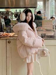 ダウンジャケット レディース 韓国風 ショート 秋冬 ファッション かわいい 襟付き ポリエステル ファー襟付き 中綿入り あったか 厚手 アウター