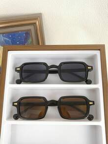 2pcs Square Rivet Women Fashion Fashion Glasses, Minimalist & Practical Multi-Function - 2 Pairs (black Gray, Black Tea) - View 5