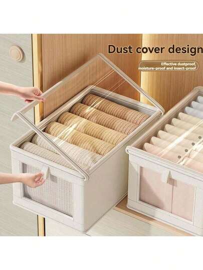 1pc Oxford Cloth Windowed Bedroom Clothing Covered Storage Box, Household Clothing Fabric Storage Box, Large Balcony Organizing Box