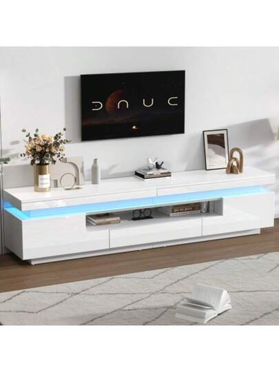 175*38*45cm Living Room TV Cabinet Shaped Cupboards Drawer, High Gloss LED Cabinet, Low Semi Open Storage Space, Free St ing TVs Up To 75 Inches view 2