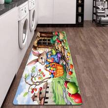 1pc Whimsical Rabbit And Basket Designed Floor Mat – Non-Slip, Stain-Resistant Polyester Mat, Quick-Drying Mat For Kitchen, Laundry Room, Bathroom, Ideal For Easter, Christmas, Valentine's Day, Thanksgiving Decorations, Washable Area Mat - Multicolor - View 3