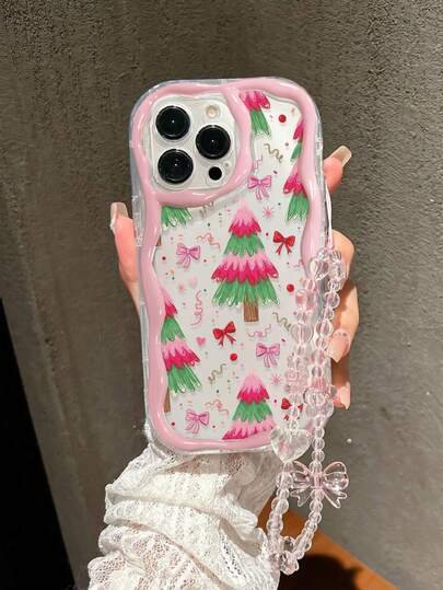 Funda protectora de teléfono suave con estampado de árbol de Navidad, borde ondulado, correa de pulsera simple y resistente a caídas, compatible con iPhone 17/17 Pro/17 Pro Max/ 16 XR /7/8 15 Pro Max/12 Pro Max/13 Pro Max/14 Pro Max 13 14 11 12P 14 P11, XS.XR /78P.78GES2, y adecuada para A134G A22 A21S A514G A52 S22 ULTRA A335G, A34 A35, 10 Note 114G 11 Lite A53, A14 /A23/S23 ULTRA S24 A14 A15 S23 A73 A55 A54
