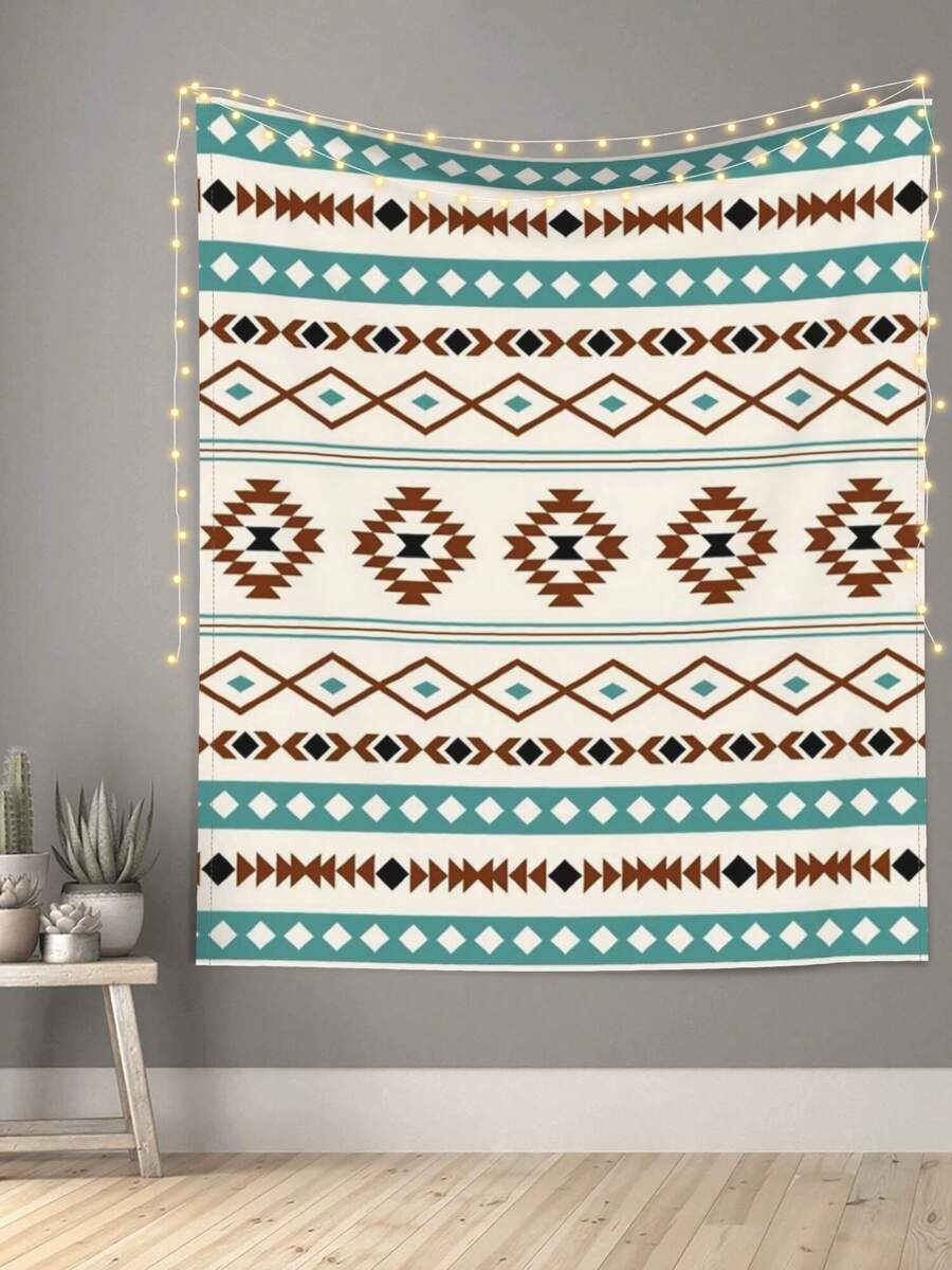 Vintage Tapestry, Wall Blanket Room Decor, Teal Terracotta Black Cream Mixed Pattern Aesthetic Tapestry Wall Hanging For Bedroom Size S-60x40inch, M-60x50inch, L-80x60inch, XL-90x60inch, - 白色 - 查看 1