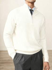 ALTZTAR 男士宽松轻薄拉链长袖针织开衫，简约时尚 - 白色 - 查看 4