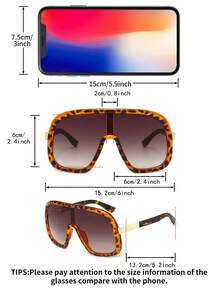 1 Pair Women's Leopard Print Shield-Shaped PC Frame Personalized Connected Lens Large Frame Street Style Vacation Fashion Fashion Glasses - Multicolor - View 6